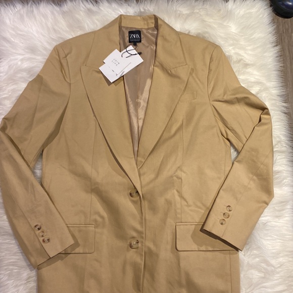Zara Tan Beige Button Down Blazer Jacket Loose Fit Coat Women’s Size Xsmall NWT - Picture 3 of 6